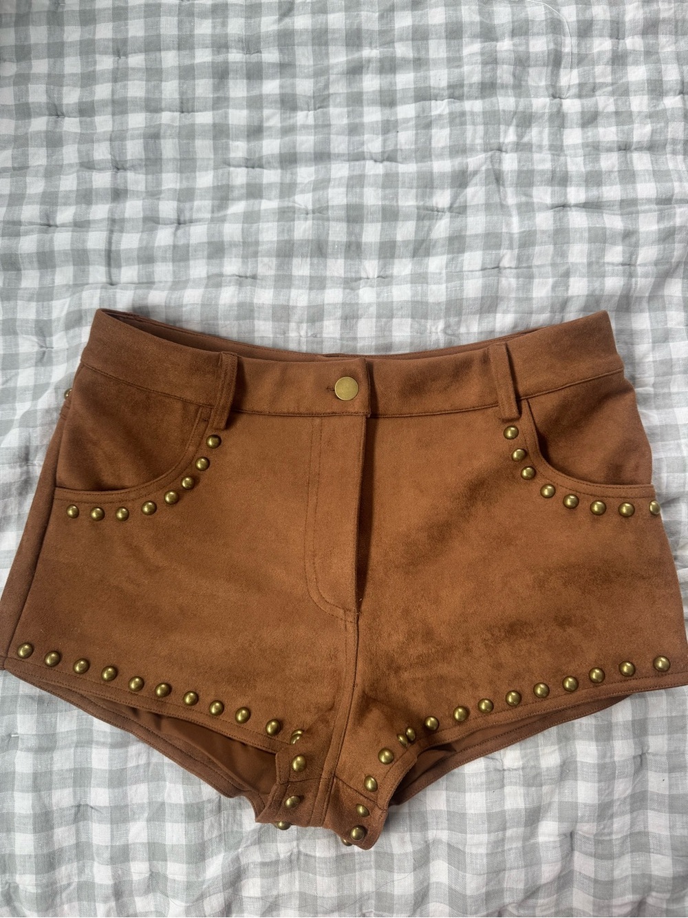 Revolve More To Come Brown Suede Studded Micro Short